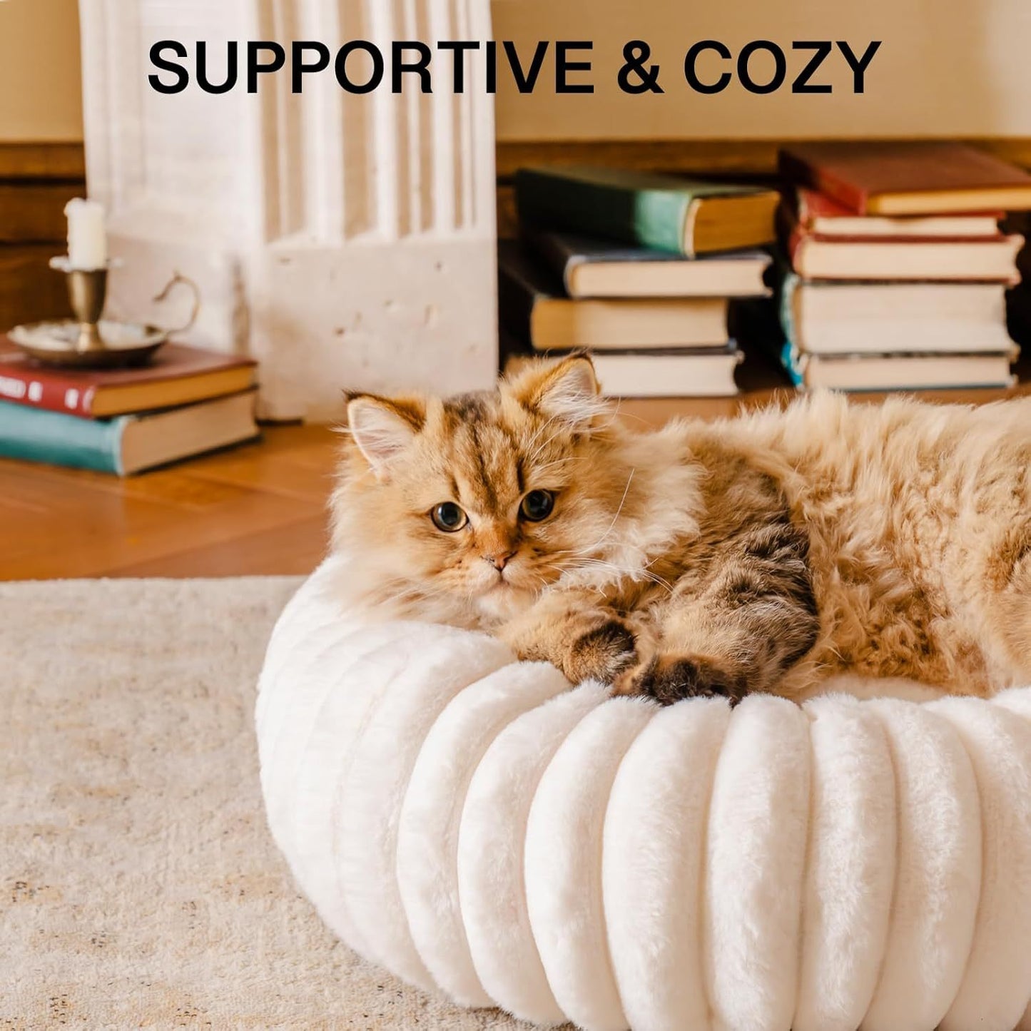Calming Round Fluffy Pet Bed With Non-Slip Bottom