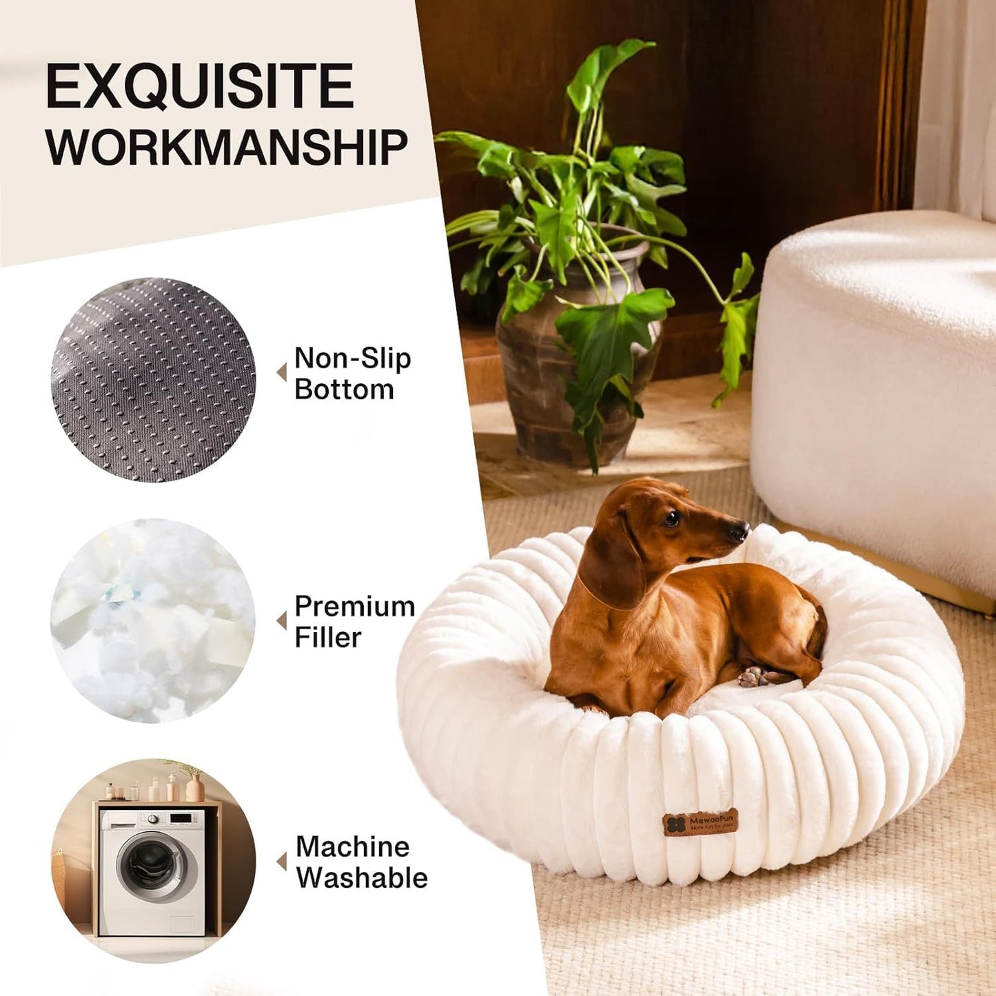 Calming Round Fluffy Pet Bed With Non-Slip Bottom